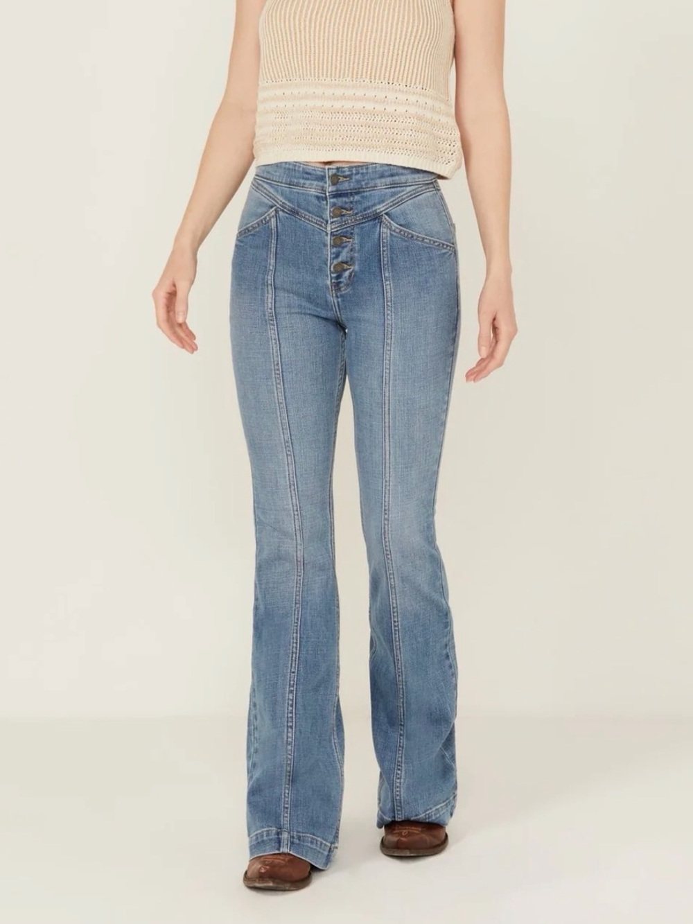 Idyllwind Medium Wash Wash Outlaw High Rise Flare Stretch Denim Jeans Size 10